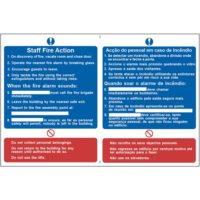 ‘Staff Fire Action Procedure (English/Portuguese)’ Sign, Self-Adhesive Semi-Rigid PVC (300mm x 200mm) Sign