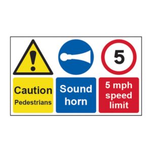 Caution Pedestrians / Sound Horn / 5mph Speed Limit Sign 15019